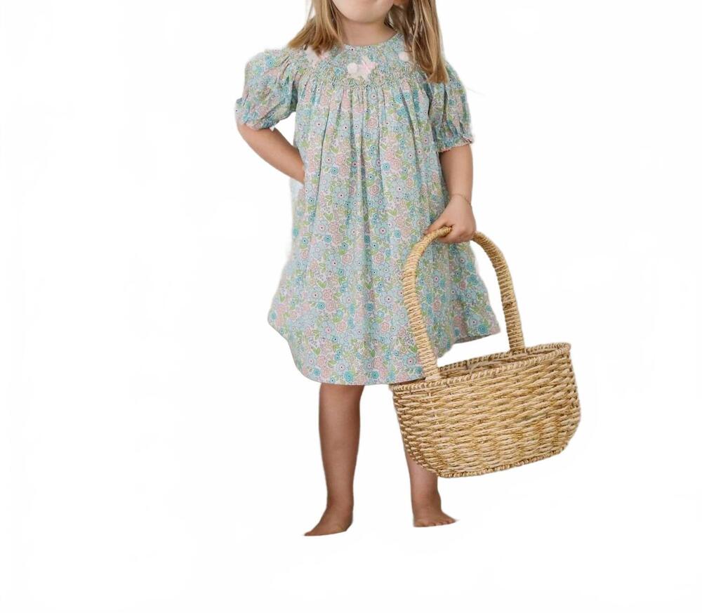 NEW SMALL SHOP kids polly bunny smocked dress in multicolor